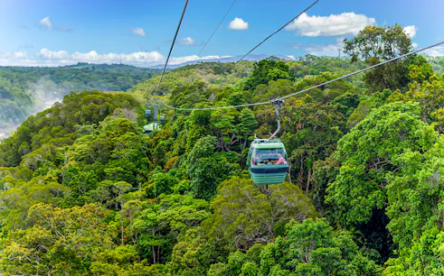 Skyrail gondola over Barron Falls rainforest, Kuranda, Queensland.