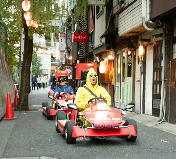 Tourists in go karts during Shibuya Go Karting experience in Tokyo