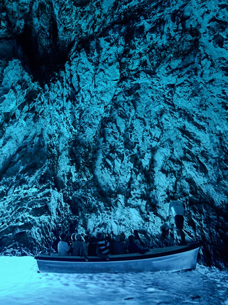 Boat tour inside Blue Cave, Adriatic Sea, Croatia.
