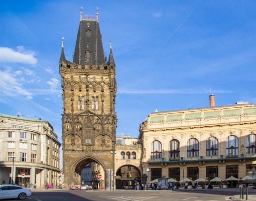 Powder Tower in Prague, historic Gothic gateway in the city center.