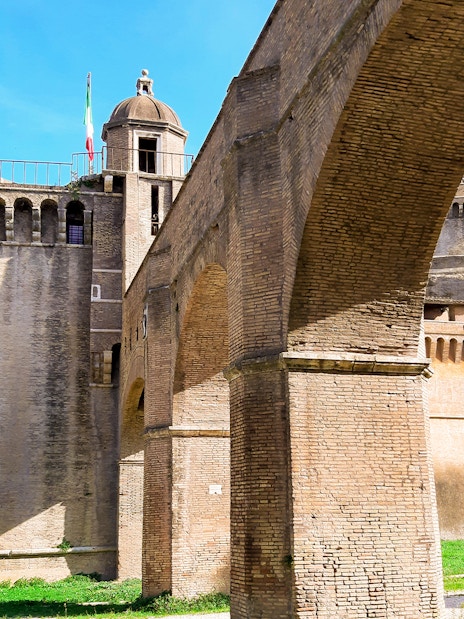 Passetto di Borgo's ancient brick architecture in Rome, Italy.