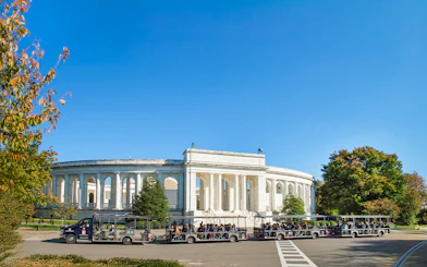 Tram tour passing Arlington National Cemetery Memorial amphitheater in Washington, D.C.