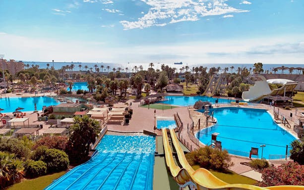 Aquopolis Costa Daurada water park with slides and pools in Tarragona, Spain.