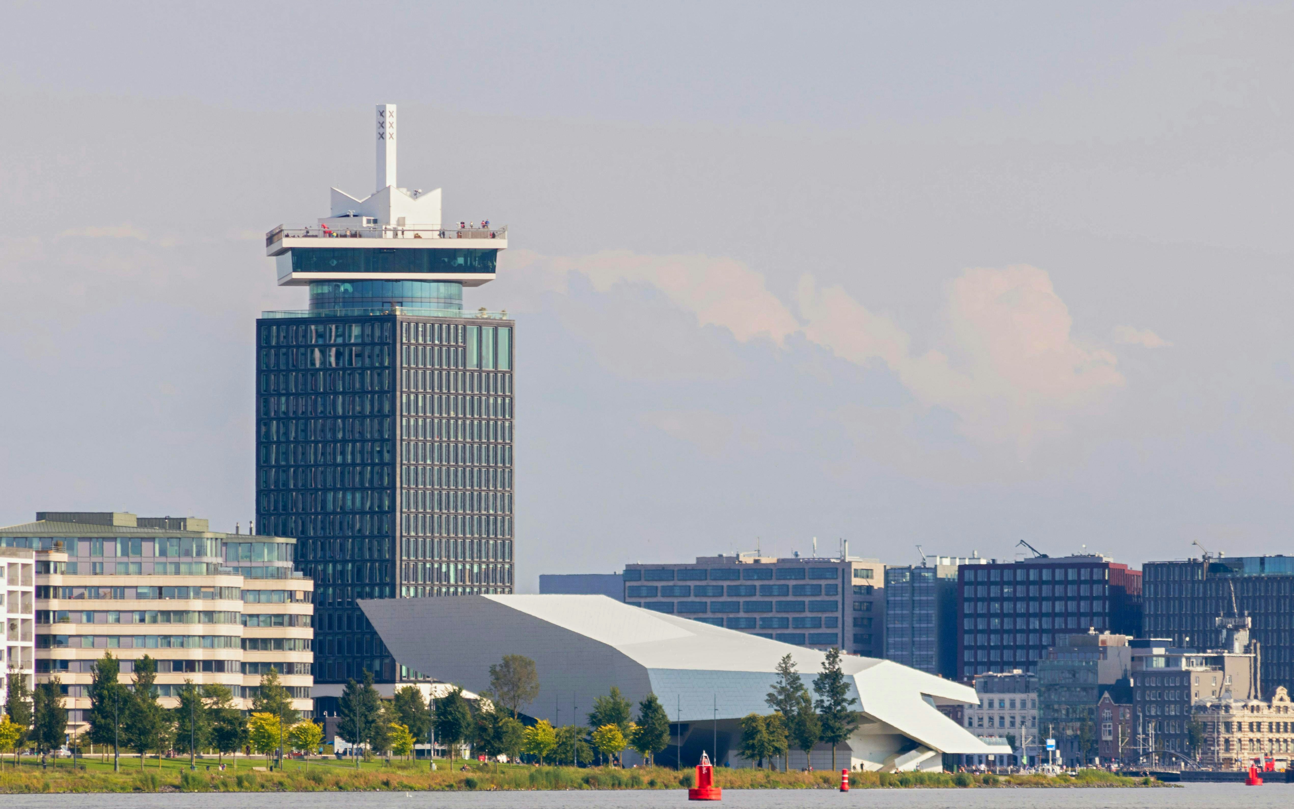 A'DAM Tower and EYE Film Museum along the IJ River in Amsterdam.