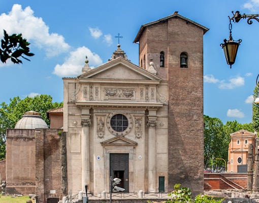 San Nicola in Carcere church ruins, Rome, Italy, showcasing ancient Roman columns and architecture.