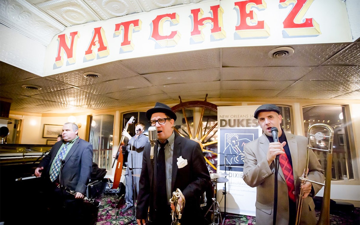 Dukes band performing on Steamboat Natchez in New Orleans.