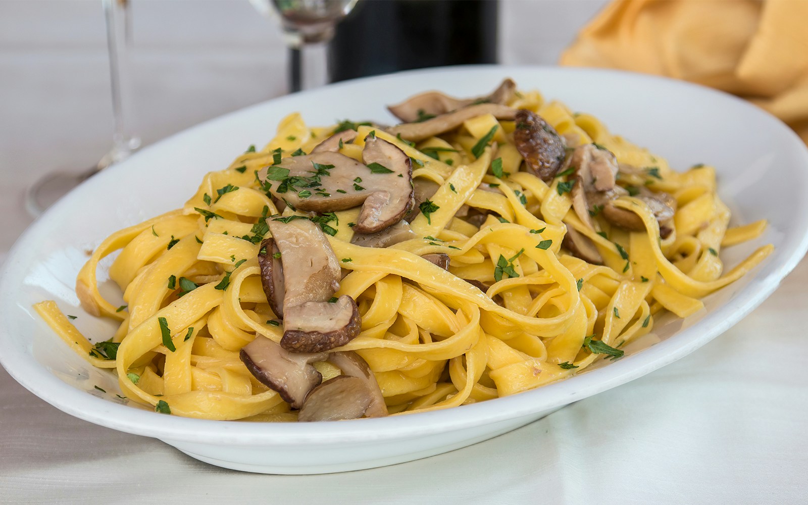 Porcini truffle pasta served at Ristorante Antica Trattoria Da Guido, Italy.