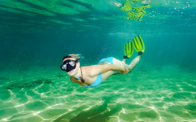 Snorkeler exploring underwater in the Adriatic Sea, Croatia.