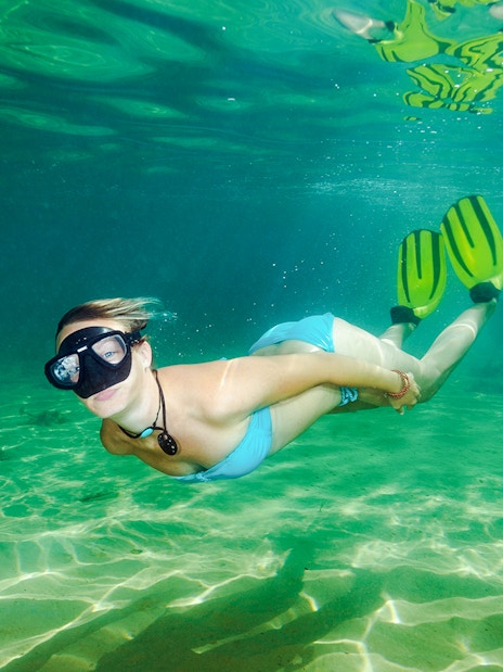 Snorkeler exploring underwater in the Adriatic Sea, Croatia.