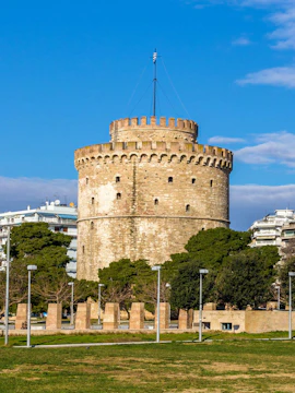 White Tower of Thessaloniki near Museum of Byzantine Culture, Greece.