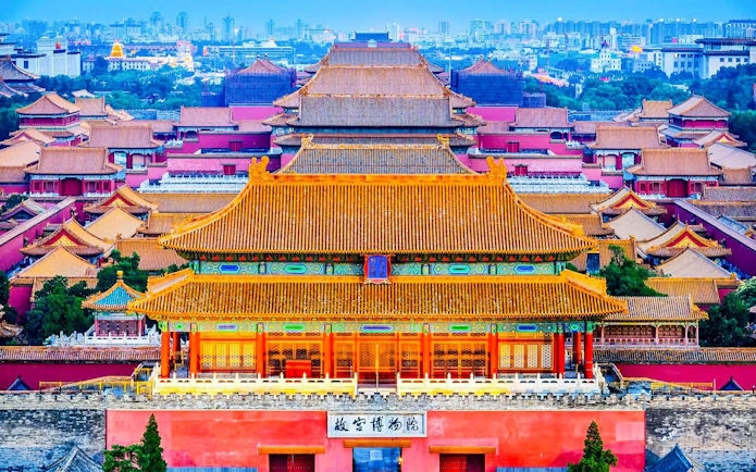 Aerial view of the Hall of Supreme Harmony in the Forbidden City, Beijing, China.