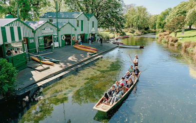 Punting on the Avon River near Antigua Boat Sheds in Christchurch.