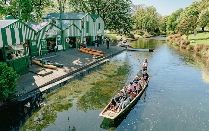 Punting on the Avon River near Antigua Boat Sheds in Christchurch.
