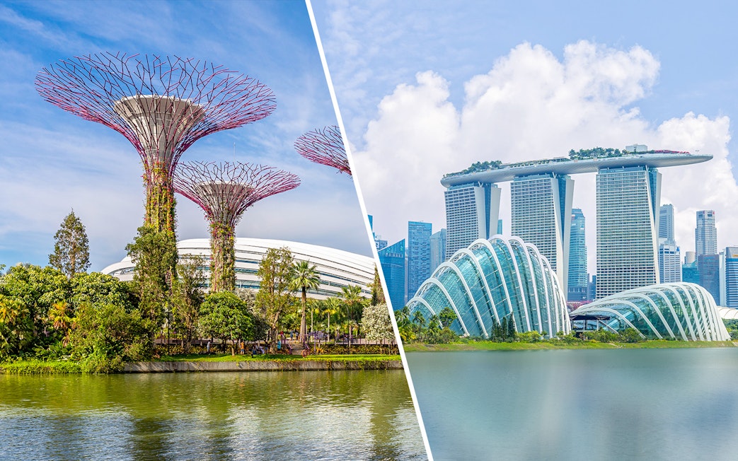 Gardens by the Bay Supertrees and Marina Bay Sands in Singapore.