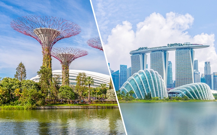 Gardens by the Bay Supertrees and Marina Bay Sands in Singapore.
