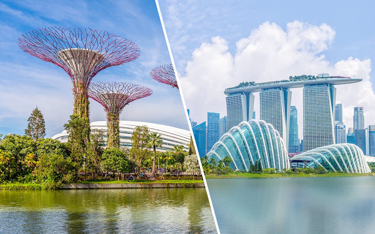 Gardens by the Bay Supertrees and Marina Bay Sands in Singapore.