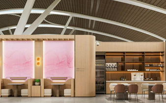 Waiting area seating and refreshments at Shanghai Pudong International Airport Terminal 2.