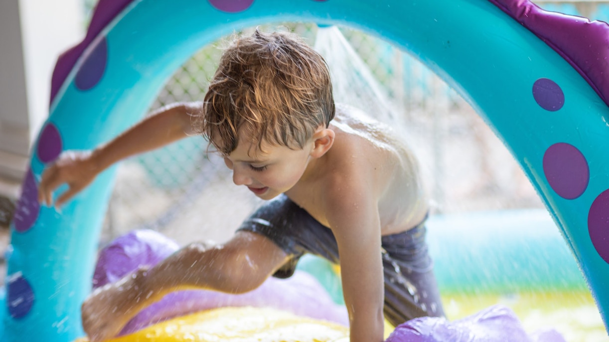 Water slides and wave pool at Wild Wadi Waterpark, Dubai.