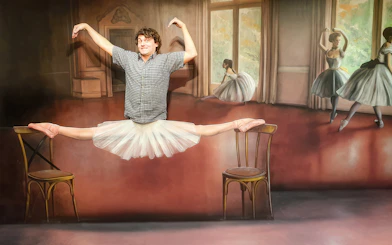 Man posing in a ballet illusion at the Museum of Fantastic Illusions.