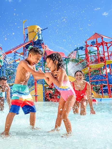 Kids playing in the splash area at LEGOLAND Water Park, Florida.