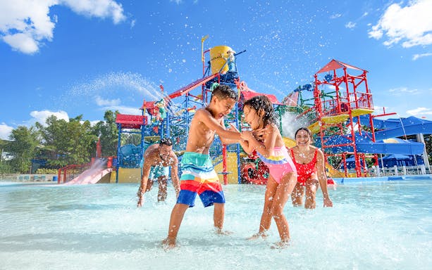 Kids playing in the splash area at LEGOLAND Water Park, Florida.