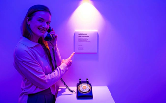 Person using a vintage phone at JSA Museum exhibit during Half-Day DMZ Tour from Seoul.