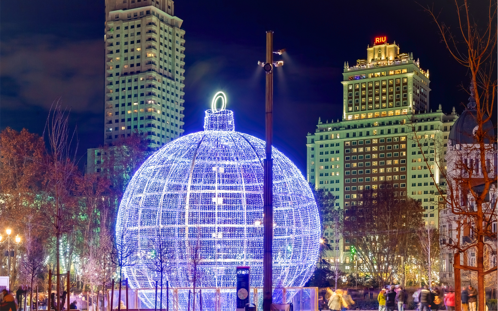 Giant Christmas ball in the Plaza de España in Madrid