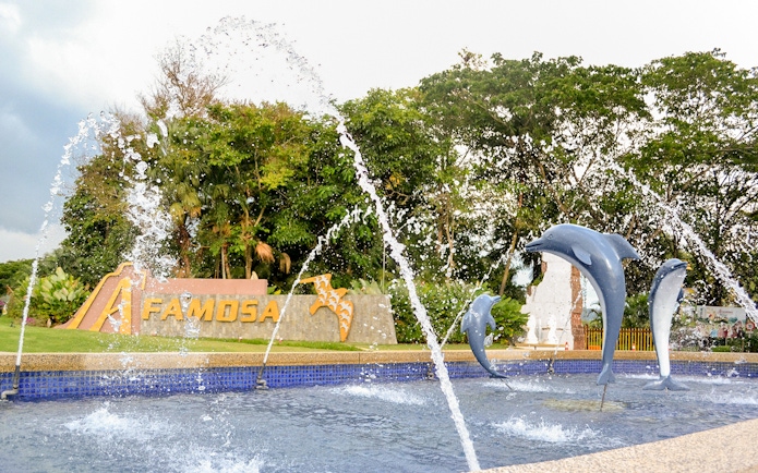 Dolphin fountains at A'Famosa Melaka Waterpark, Melaka, Malaysia.