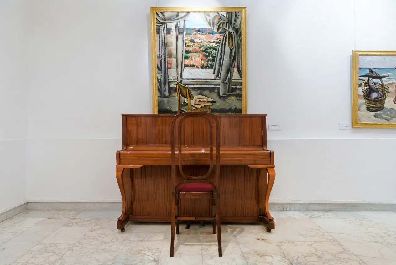 Piano and paintings in the House-Museum of Tahir Salahov, Baku.