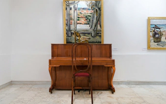 Piano and paintings in the House-Museum of Tahir Salahov, Baku.