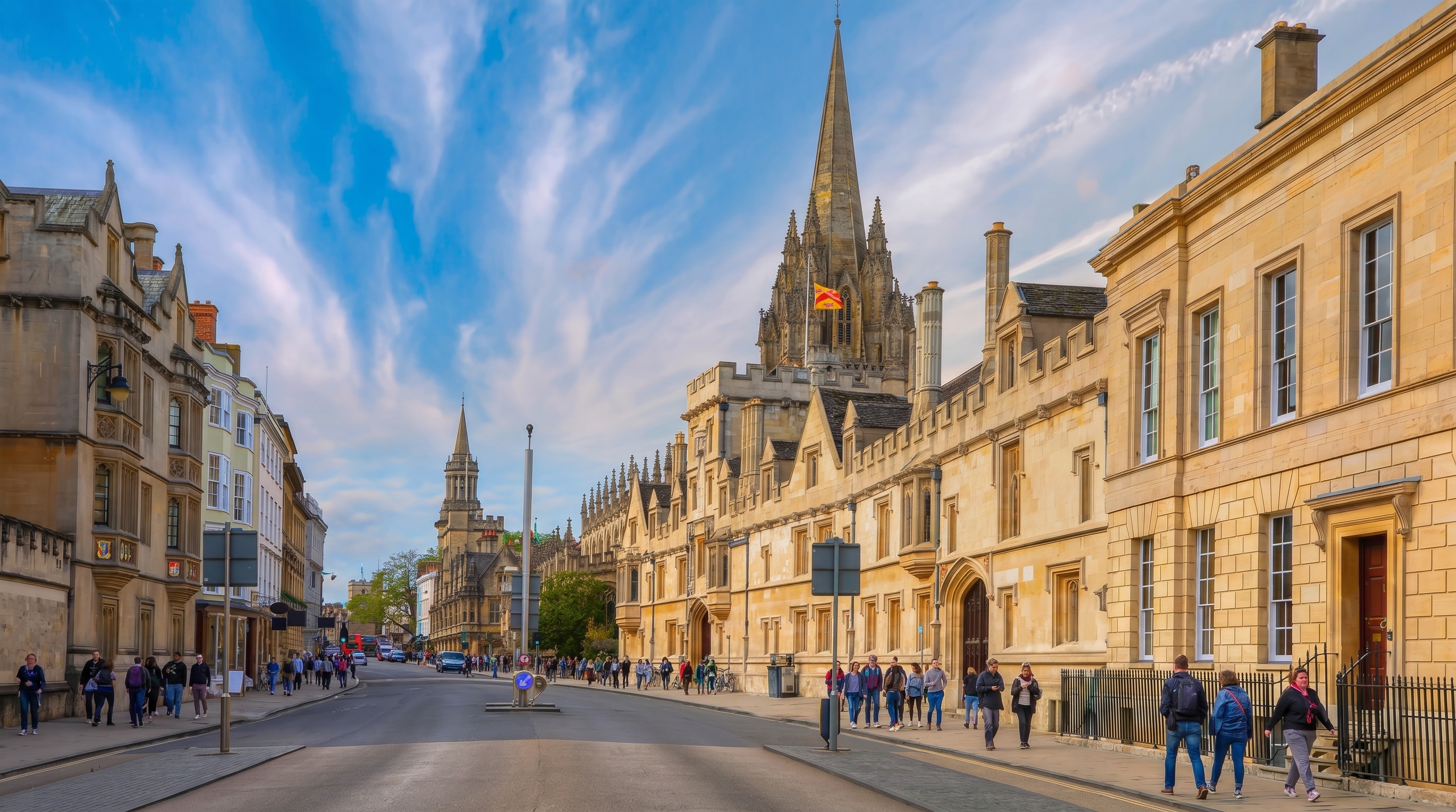 High Street in Oxford with St Mary's University Church in the background.