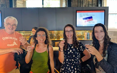 Group enjoying whisky tasting at Clydeside Distillery in Glasgow.