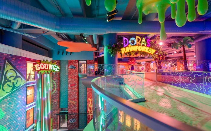 Dora's Rainforest bridge at Nickelodeon Play Tersane Istanbul with colorful decor and signage.