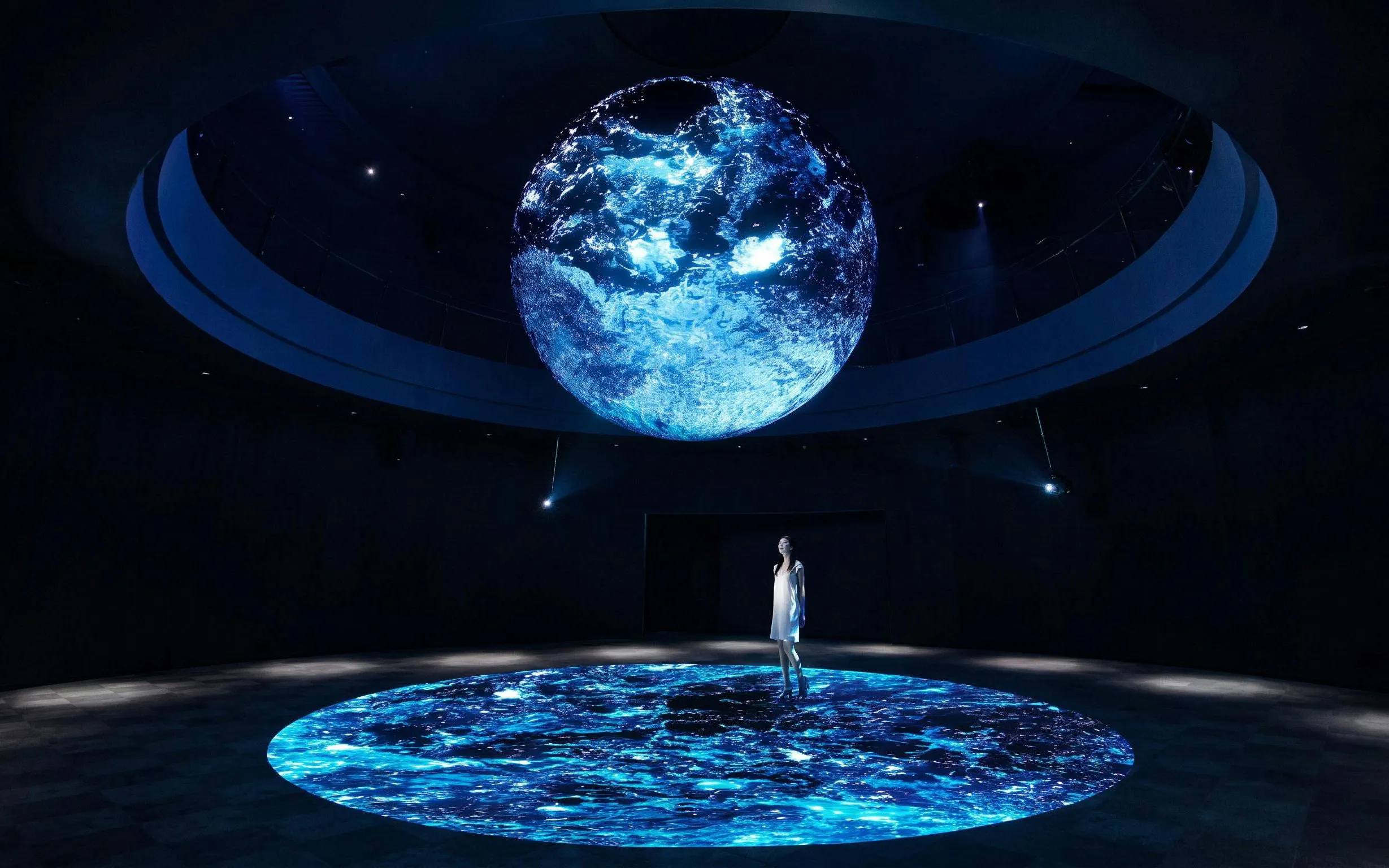 Interactive digital globe display at NIFREL Aquazoo, Osaka.