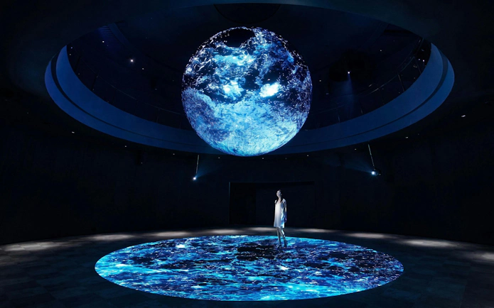 Interactive digital globe display at NIFREL Aquazoo, Osaka.