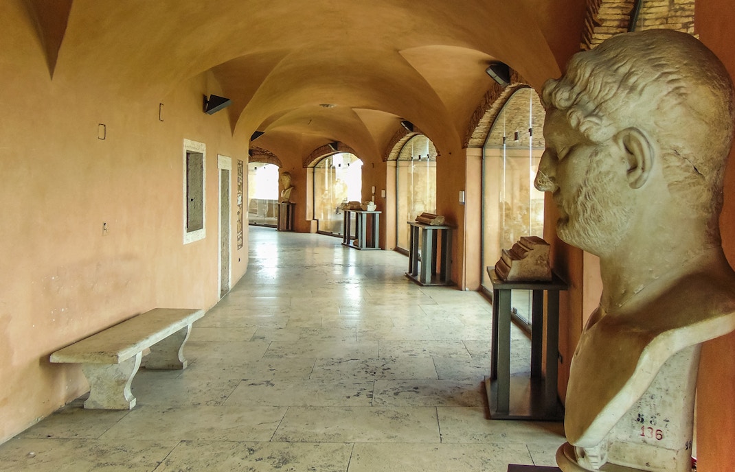 Castel Sant'Angelo museum exterior with ancient stone walls and circular fortress in Rome, Italy.