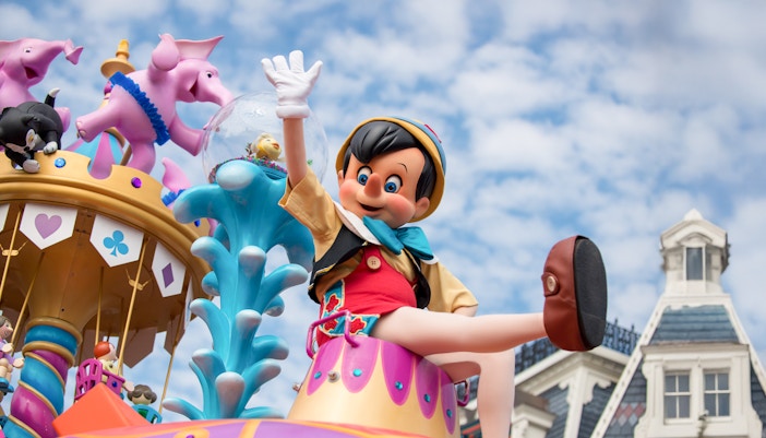 Pinocchio figure on parade float at Animal Kingdom, Walt Disney World Resort, Orlando.