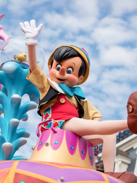 Pinocchio figure on parade float at Animal Kingdom, Walt Disney World Resort, Orlando.