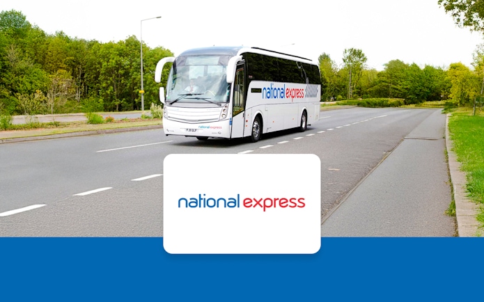 National Express bus on road for London Victoria Station transfers.