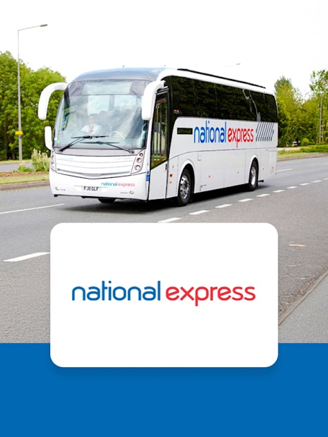 National Express bus on road for London Victoria Station transfers.
