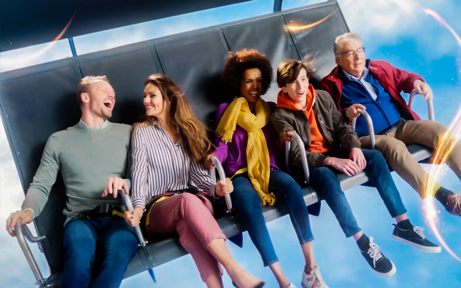 People enjoying a flight simulation ride at This is Holland experience.