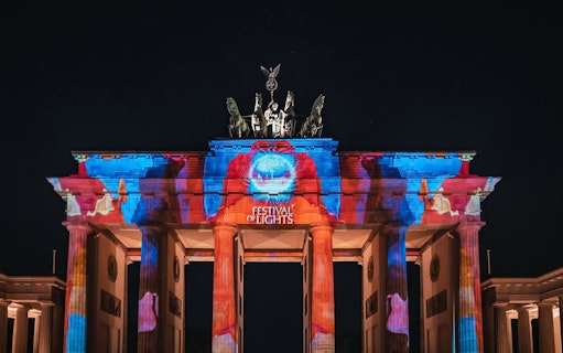Brandenburg Gate illuminated during Berlin Lights Festival.