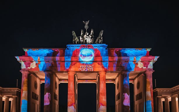 Brandenburg Gate illuminated during Berlin Lights Festival.