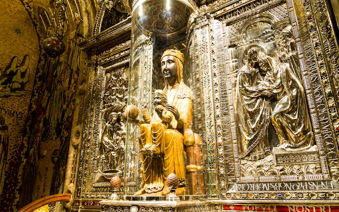La Moreneta statue at Montserrat Monastery, a popular day trip from Barcelona.