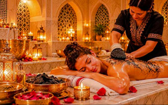 Traditional Moroccan hammam with argan oil massage in Marrakesh spa setting.