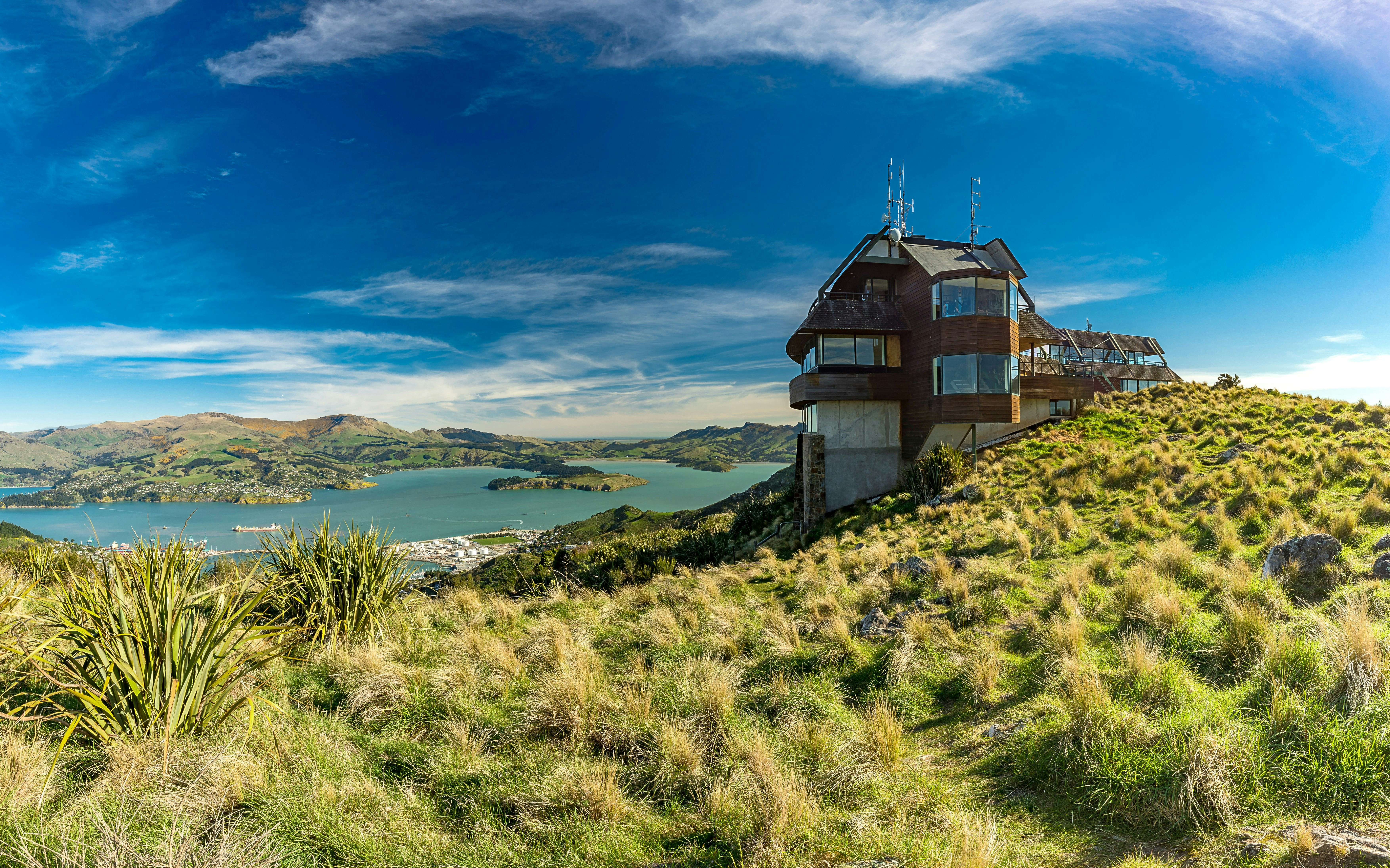 Christchurch Gondola station overlooking Lyttelton Port from Port Hills, New Zealand.