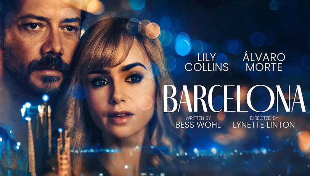 Film poster with two actors and the title 'Barcelona' in bold letters.
