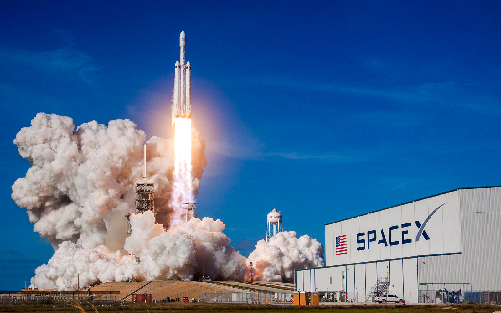 SpaceX Falcon Heavy launching from Kennedy Space Center, Florida.