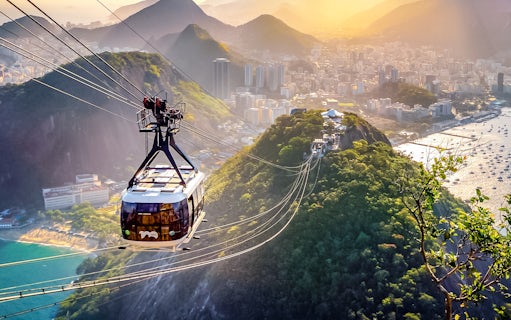 Aerial view of Sugar Loaf Cable Car with Corcovado mountain in Rio de Janeiro, Brazil.