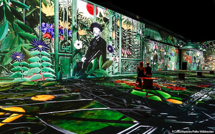 Guests viewing immersive art projections at Phoenix des Lumières.